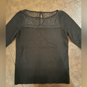 NWT WHBM Black Sweater with Black Lace Collar - Size M